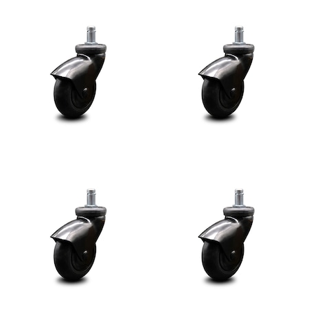 Service Caster 3 Inch Black Hooded Neoprene Rubber 7/8 Inch Grip Ring Stem Casters SCC, 4PK SCC-GR03S310-NPRB-BK-71678-4
